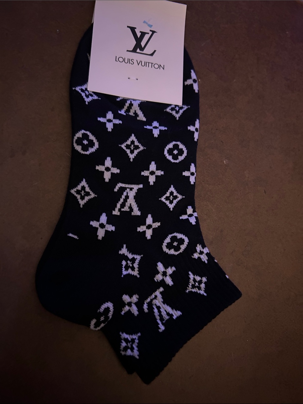 Louis Vuitton Black and White Monogram Ankle Socks